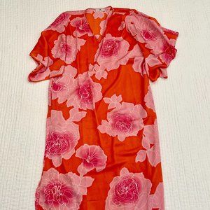 N by Natori "Peony Sunset" Floral Caftan Nightgown Pink Coral - size S